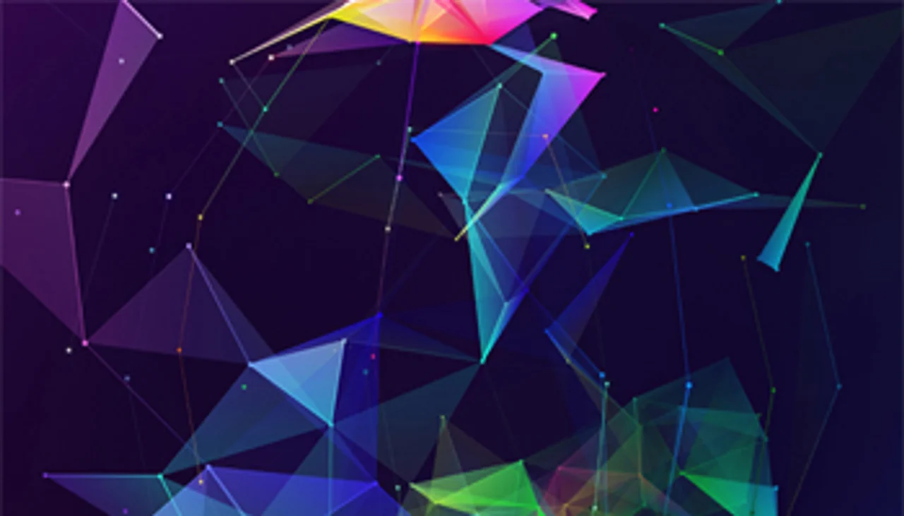 Futuristisches Technologie-Banner mit verbundenen Polygonen und Knoten.