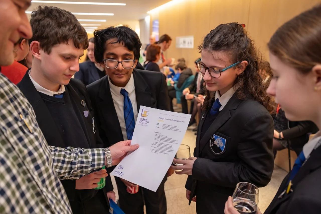 Students look at the agenda at Design Ventura in the UK