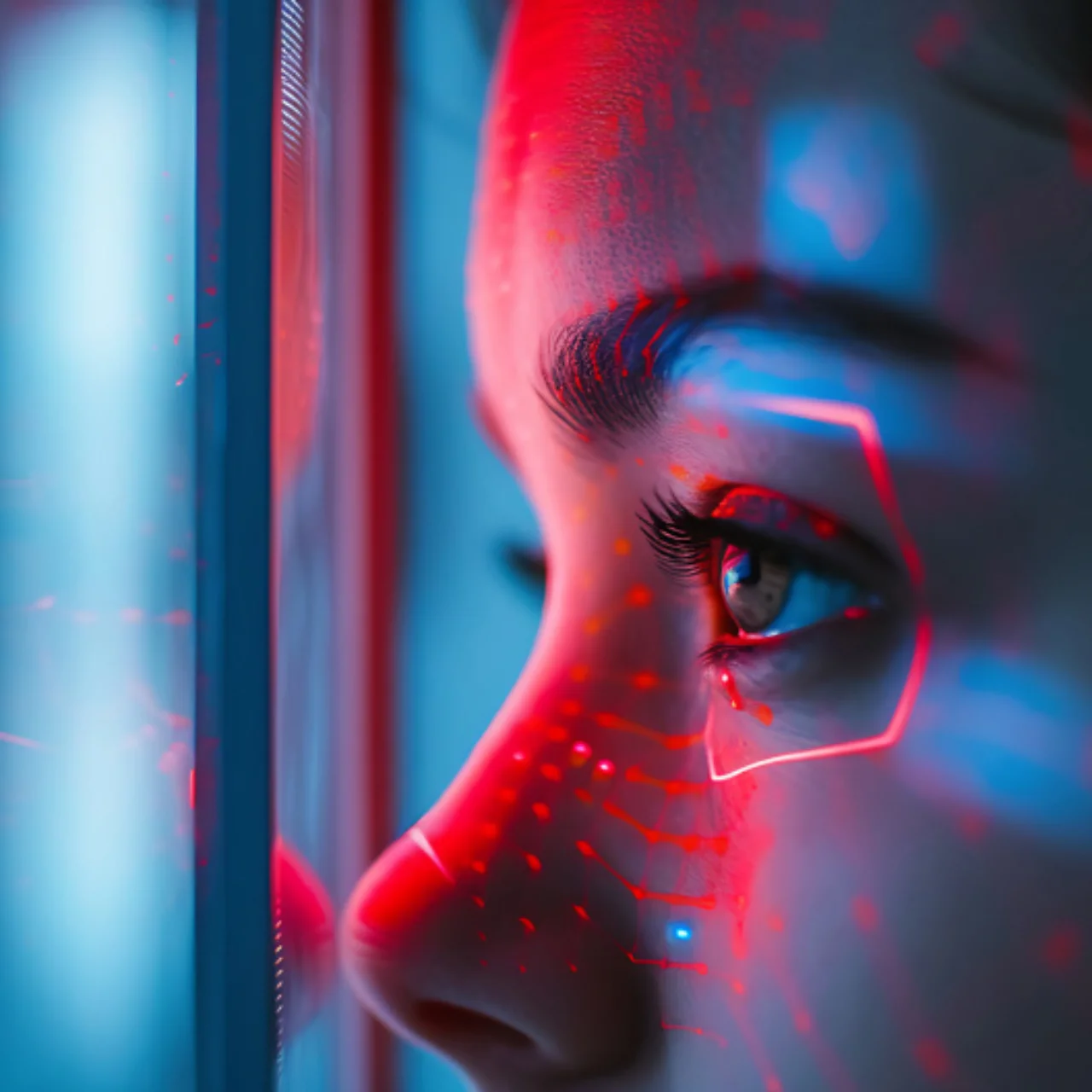 Cybersecurity woman watching data