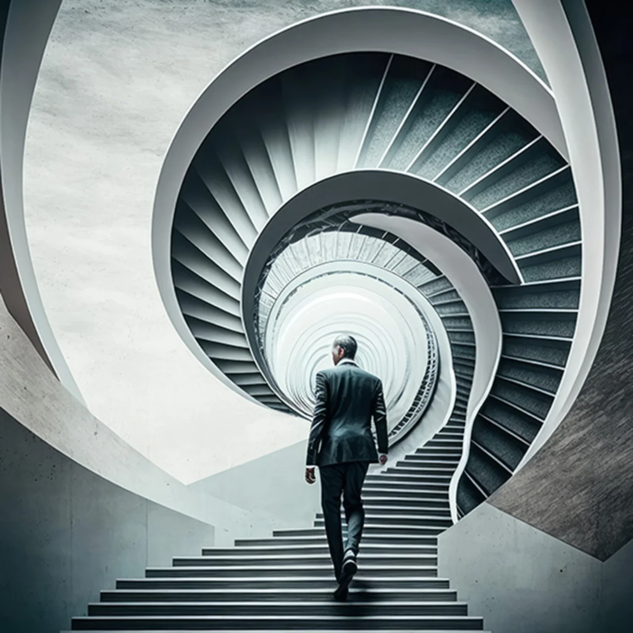 Man climbing up stairs
