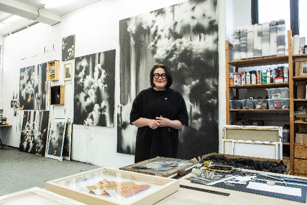 Lucia Tallov&aacute; in her monochrome studio.